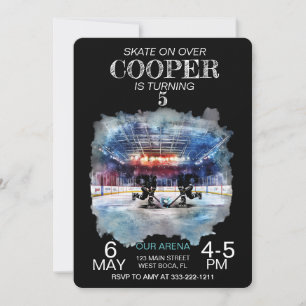 Invitation Arena aquarelle Thème de hockey Anniversaire
