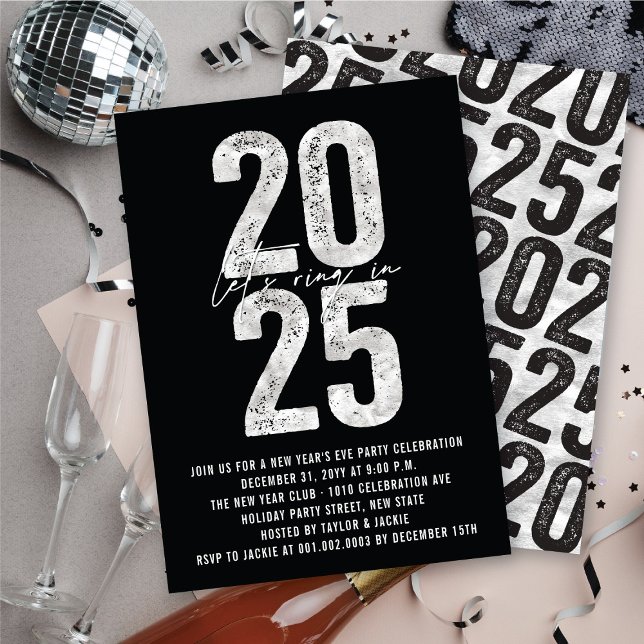 Invitation Argent 2025 Cercle Dans La Soirée De Nouvel An Fêt (Silver 2025 Ring In The New Year Eve Holiday Party Invitation @ fat_fa_tin)
