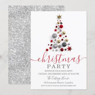 Invitation Argent Bauble Tree Parties scintillant de Noël