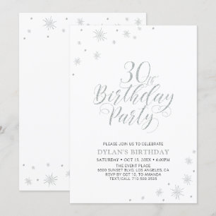 Invitation Argent & Blanc Fête d'anniversaire moderne et ch