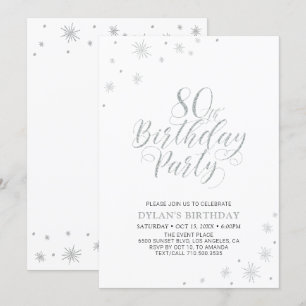 Invitation Argent & Blanc   Fête d'anniversaire moderne et ch