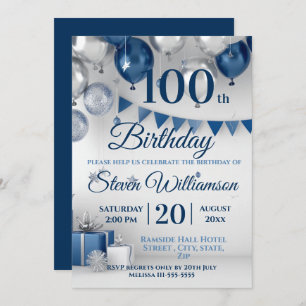 Invitation Argent bleu 100e anniversaire