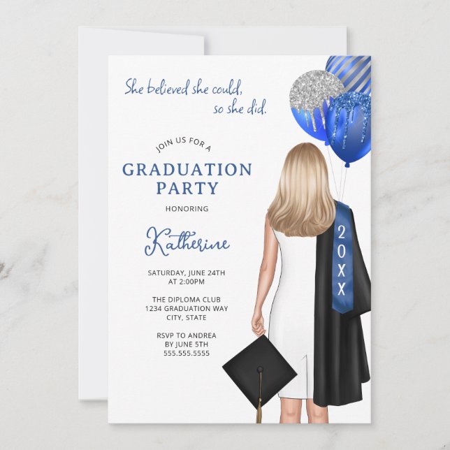 Invitation Argent Bleu Elle Croyait Qu'Elle Pourrait Faire Di (Devant)