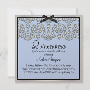 Invitation Argent/bleu Forever Diamonds Quinceanera Invitatio
