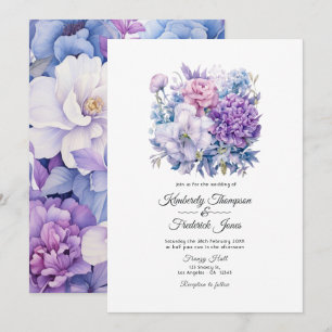 Invitation Argent, bleu Icy et Mariage floral Lilac