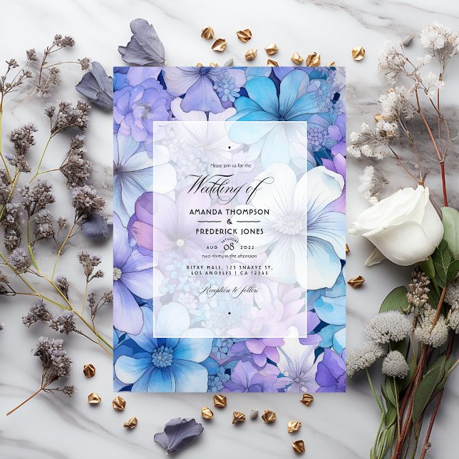 Invitation Argent, bleu Icy et Mariage floral Lilac (Créateur téléchargé)