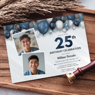 Invitation Argent bleu noir et blanc 25e anniversaire 2 photo