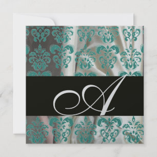 INVITATION ARGENT BLEU NOIR SILK DAMASK CLOS MONOGRAM