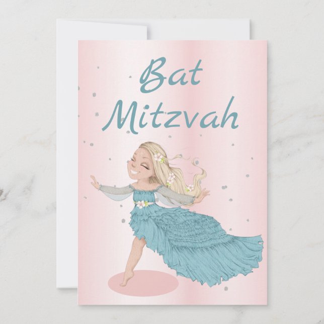 Invitation Argent bleu rose bat mitzvah (Dos)