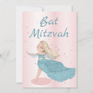 Invitation Argent bleu rose bat mitzvah