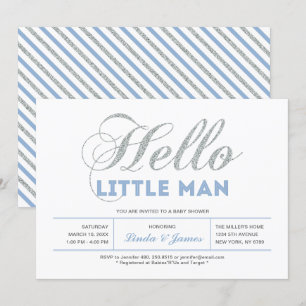 Invitation Argent, bleu Typographie moderne Baby shower gar