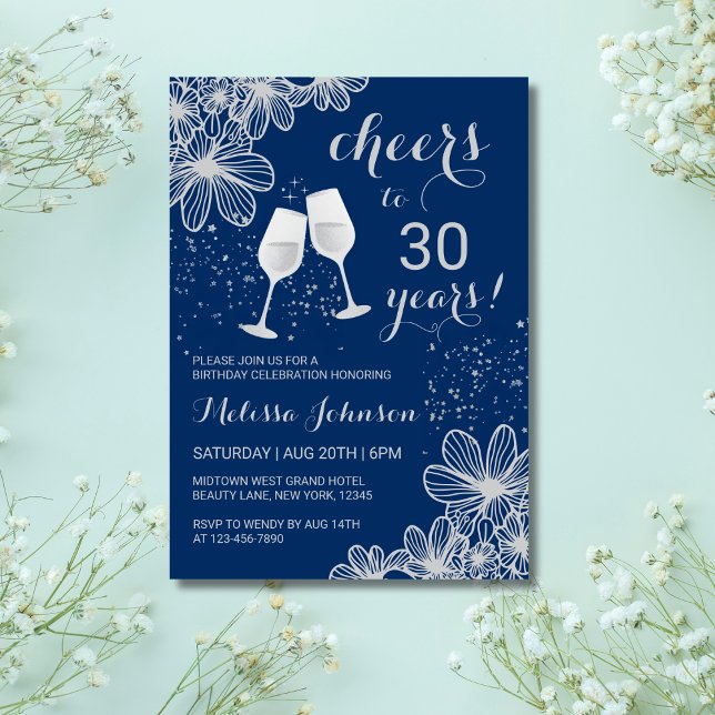 Invitation Argent Chevaux Vin Floral Marine Jalon Anniversair (Créateur téléchargé)