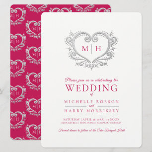 Invitation Argent coeur mariage baies rouge et blanc