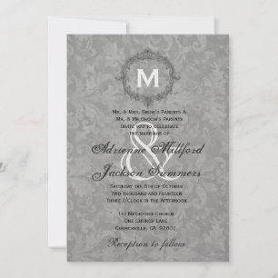 Invitation Argent Damask Vintage Cadre Mariage Métallique