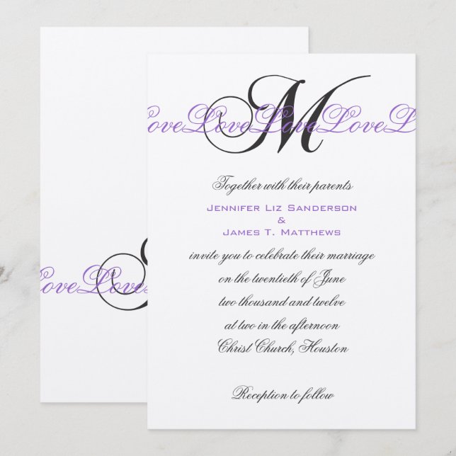 Invitation Argent de pourpre d'invitations de mariage du (Devant / Derrière)