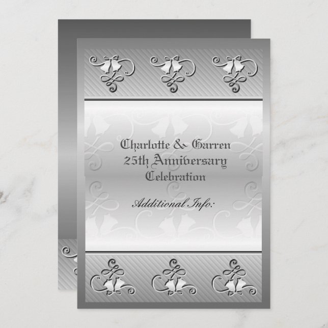 Invitation Argent du 25e anniversaire monogrammé (Devant / Derrière)