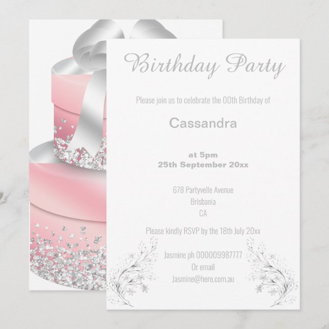 INVITATION ARGENT ÉLÉGANT ET PARTIES SCINTILLANT BLANCHE ANNI (Devant / Derrière)
