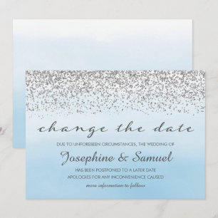 Invitation Argent et bleu Aquarelle Modifier la date