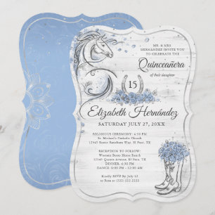Invitation Argent et bleu clair coing Rustique Cheval Anniver