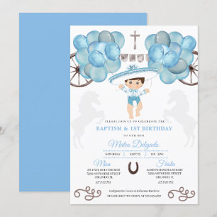 Invitation Argent et bleu Mexicain bébé garçon Charro Baptême