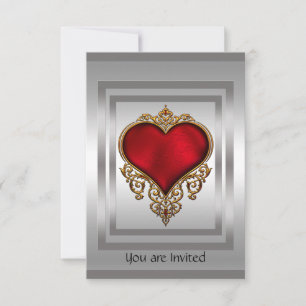 Invitation Argent et Coeur Rouge