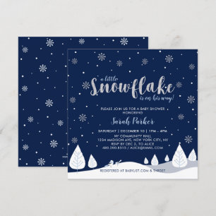 Invitation Argent et Marine Hiver Wonderland Baby shower garç