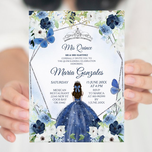 Invitation Argent et Marine Mexicaine Fille Douce 16e (Créateur téléchargé)