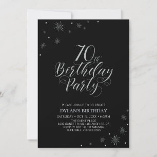 Invitation Argent et noir   Modern Chic 70th Birthday Party