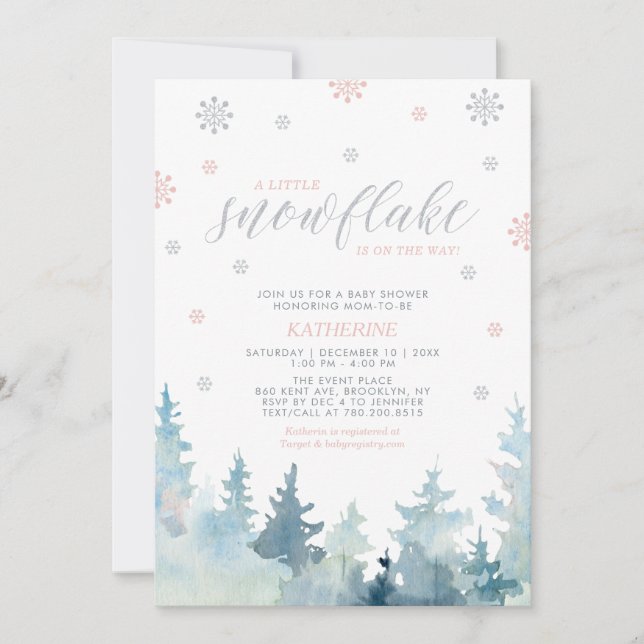 Invitation Argent et rose | Baby shower d'hiver de la Flamme  (Devant)