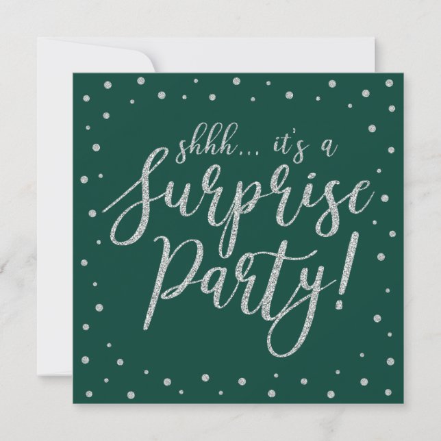 Invitation Argent et vert | 60e fête d'anniversaire surprise (Devant)