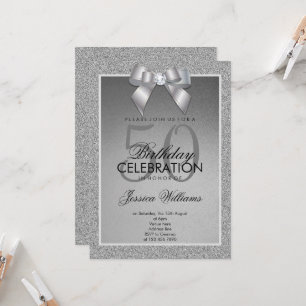 Invitation Argent Étincelle & Gem élégant Anniversaire