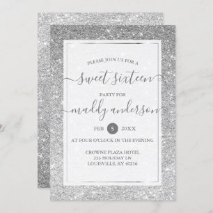 Invitation Argent Faux Parties scintillant Élégante douce 16 
