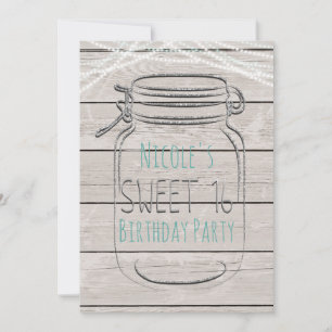 Invitation Argent Faux Parties scintillant Mason Jar Sweet 16