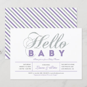 Invitation Argent   Fille, Baptême de Bébé Typographie Modern