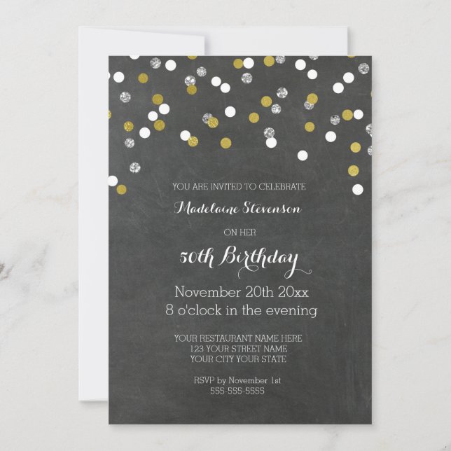 Invitation Argent Gold Chalkboard Confetti 50e anniversaire (Dos)