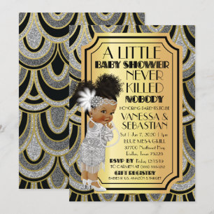 Invitation Argent Gold et Black Flapper African American Girl