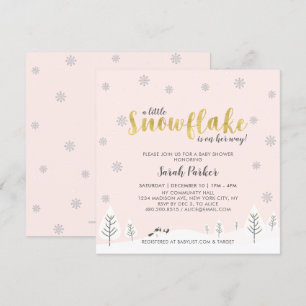 Invitation Argent & Gold Winter Wonderland Baby shower fille