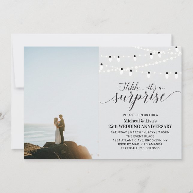 Invitation Argent / Grey 25e anniversaire du Mariage photo (Devant)