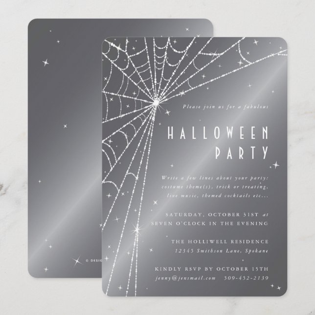 Invitation Argent gris araignée Web Halloween Party (Devant / Derrière)