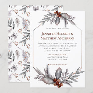 Invitation Argent, Gris Bleu, Mariage d'hiver Brown rouillé