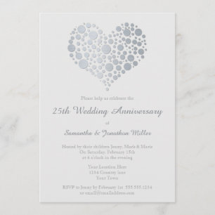 Invitation Argent Heart Faux Foil 25e anniversaire du Mariage