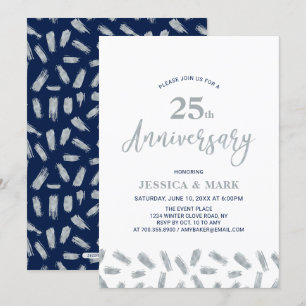 Invitation Argent & Marine Moderne 25e Anniversaire de Mari