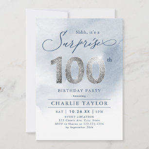 Invitation Argent moderne adulte surprise 100e anniversaire