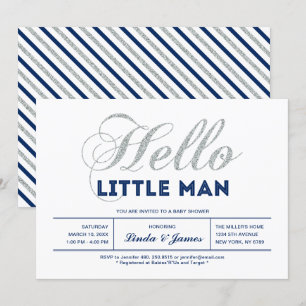 Invitation Argent, Navy Typographie Moderne Garçon Baby Sho