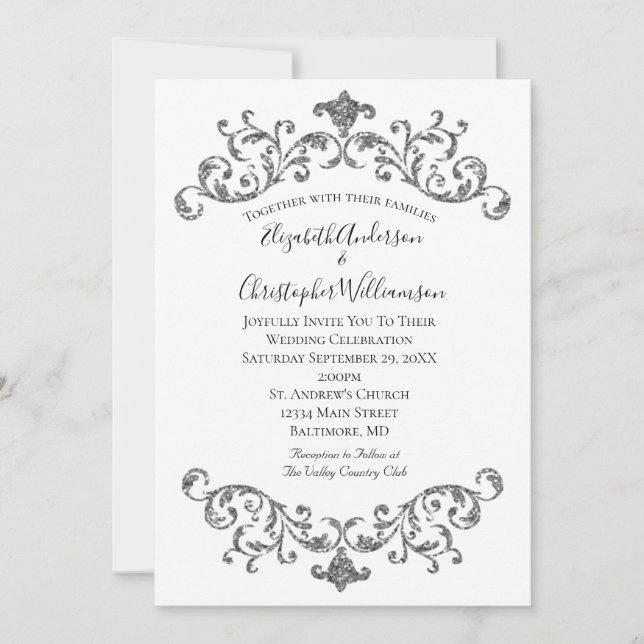 Invitation Argent noir blanc Ornat Flourdir Mariage officiel (Devant)