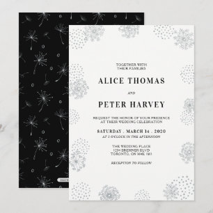 Invitation Argent & Noir   Cérémonie de mariage moderne chic
