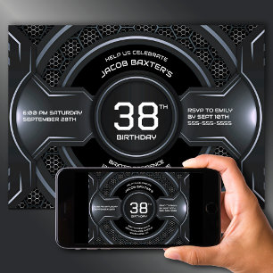Invitation Argent Noir moderne N'importe quel âge fête d'anni
