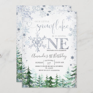 Invitation Argent Notre petit flocon de neige Forêt d'hiver A