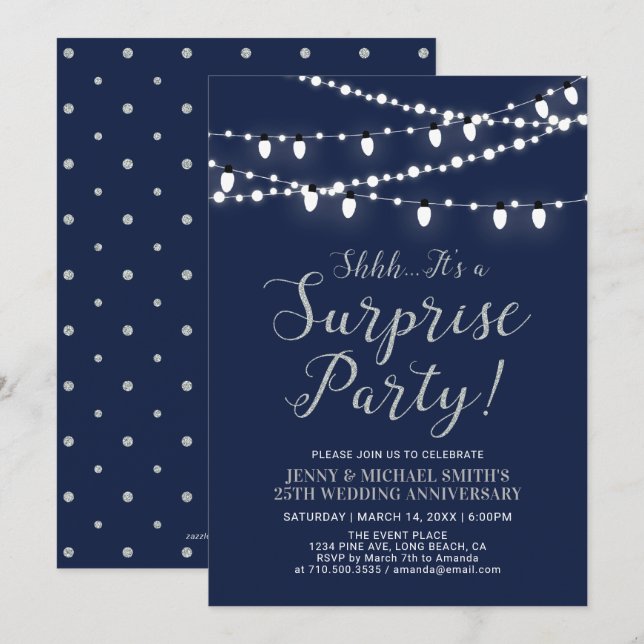 Invitation Argent & Nuit | 25e anniversaire de mariage Surpri (Devant / Derrière)