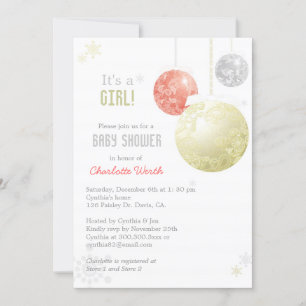 Invitation Argent Or Rouge Noël Baby Girl Douche